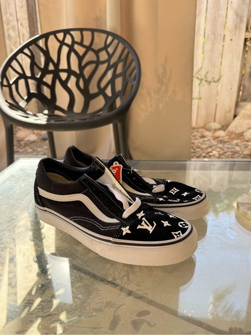 Vans Black and White Sneakers customized Louis Vuitton print design - never worn
